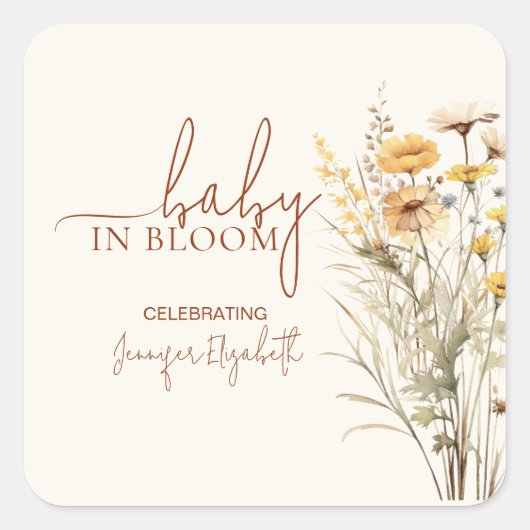 Sticker Carré Baby in Bloom Wildflower Baby Shower (Devant)