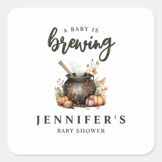 Sticker Carré Baby Is Brewing Halloween Baby Shower (Devant)