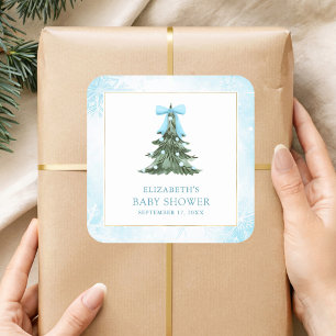 Sticker Carré Baby It's Cold Outside Baby Shower Ruban Bleu