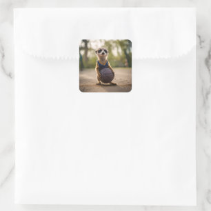 Sticker Carré Baby Meerkat Joueur de basket-ball,
