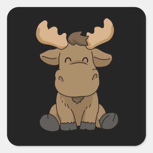 Sticker Carré Baby Moose Cadeaux Femmes Moose Cadeaux Hommes Moo (Devant)