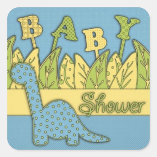 Sticker Carré Baby shower À Thème Cute Dinosaur (Devant)
