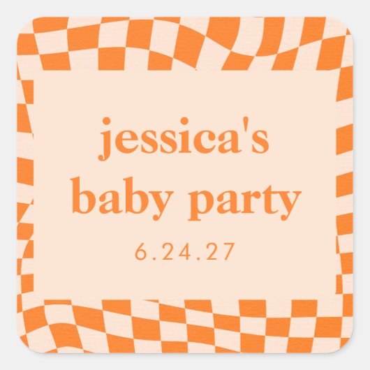 Sticker Carré Baby shower Abstrait Retro Orange (Devant)