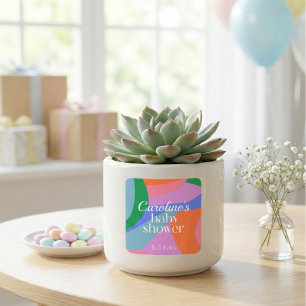 Sticker Carré Baby Shower Abstrait Vagues Modernes Colorées