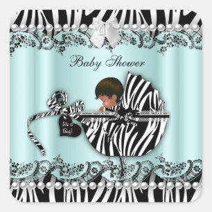 Sticker Carré Baby shower afro-américain Zebra garçon ou fille