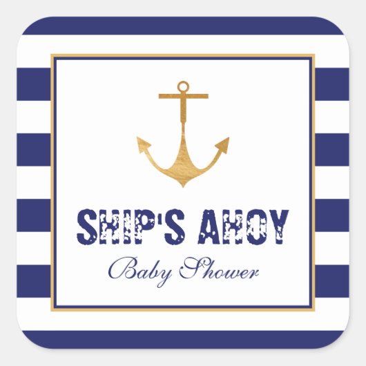Sticker Carré Baby shower Ancre nautique (Devant)