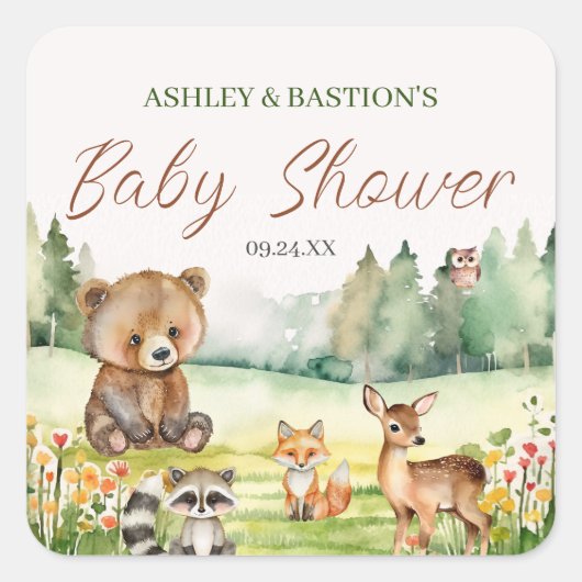 Sticker Carré Baby shower animal blanc neutre mignon (Devant)