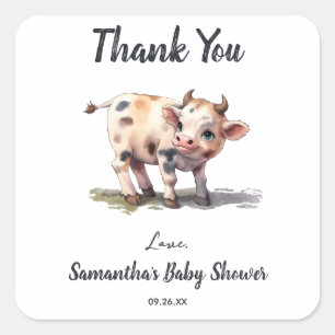 Sticker Carré Baby shower animal de ferme de la vache Sainte Mer