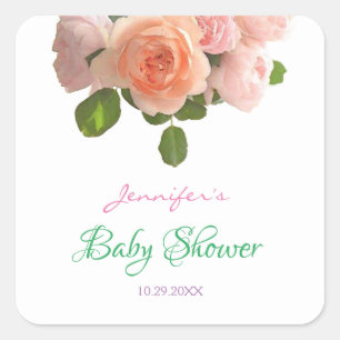 Sticker Carré Baby shower aquarelle Floral Modèle manuscrit