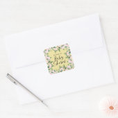 Sticker Carré Baby shower aquarelle jaune girly script floral (Enveloppe)