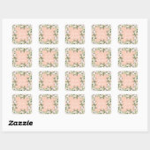 Sticker Carré Baby shower aquarelle pêche girly script floral (Feuille)