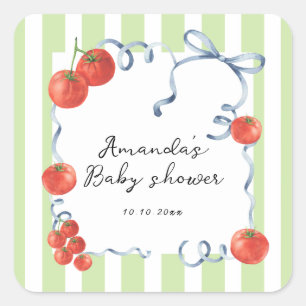 Sticker Carré Baby shower aquarelle tomate