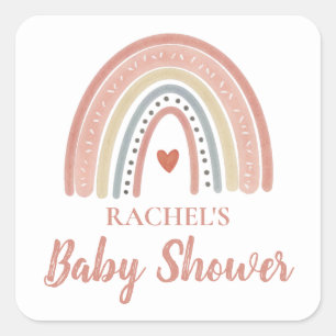 Sticker Carré Baby shower arc-en-ciel Boho