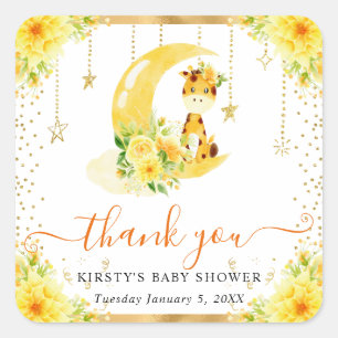 Sticker Carré Baby Shower au thème de girafe florale mignonne aq
