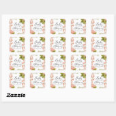 Sticker Carré Baby Shower aux Hydrangeas Aquarelle Pêche Rustiqu (Feuille)