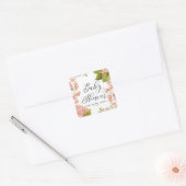 Sticker Carré Baby Shower aux Hydrangeas Aquarelle Pêche Rustiqu (Enveloppe)