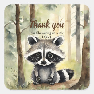 Sticker Carré Baby shower Baby Raccoon Genre Merci neutre