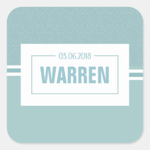 Sticker Carré Baby shower, baptême bébé garçon bleu date de 