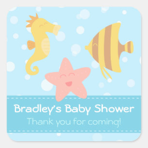 Sticker Carré Baby shower : Belle caricature sous-marine
