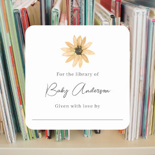 Sticker Carré Baby shower bibliothèque marguerite simple
