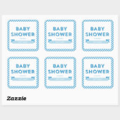 Sticker Carré Baby shower bleu à rayures modernes (Feuille)
