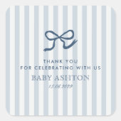 Sticker Carré Baby shower Bleu Bow & Stripes (Devant)