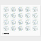 Sticker Carré Baby shower bleu floral Eléphant (Feuille)