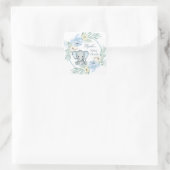 Sticker Carré Baby shower bleu floral Eléphant (Sac)