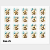Sticker Carré Baby shower Bleu Ours Teddy (Feuille)
