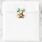 Sticker Carré Baby shower Bleu Ours Teddy (Sac)