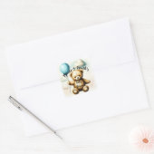 Sticker Carré Baby shower Bleu Ours Teddy (Enveloppe)