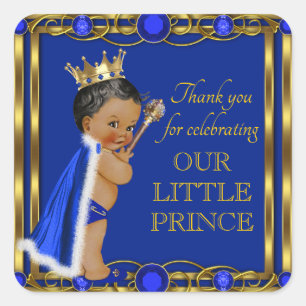 Sticker Carré Baby shower Blue Gold African American Prince