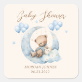 Sticker Carré Baby shower Blue Teddy Bear Stars (Devant)