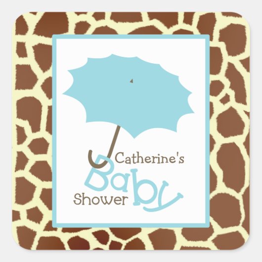 Sticker Carré Baby shower Blue Umbrella & Giraffe Imprimer (Devant)