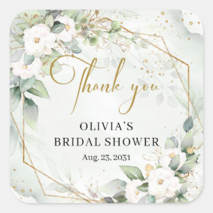 Sticker Carré Baby Shower bohème aquarelle roses rouges et roses