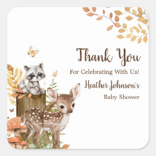Sticker Carré Baby Shower Bois Rustique Neutre
