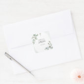 Sticker Carré Baby Shower Botanique Eucalyptus Script (Enveloppe)