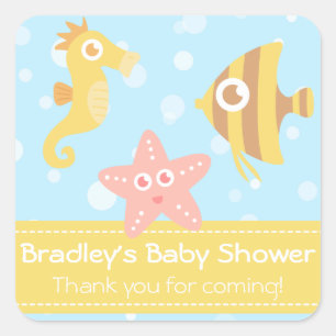 Sticker Carré Baby shower : Caricature de Kawaii sur les créatur
