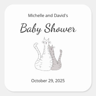 Sticker Carré Baby shower Chat Twins Illustration Genre Neutre