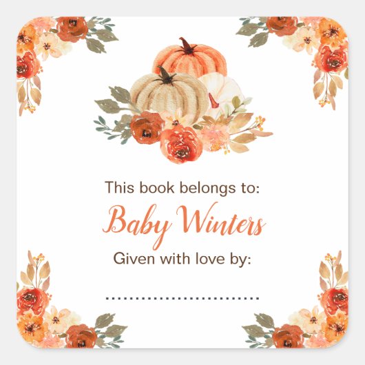Sticker Carré Baby shower Citrouille orange (Devant)