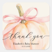 Sticker Carré Baby Shower Citrouille Petit Ruban Rose (Devant)