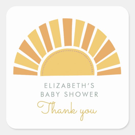 Sticker Carré Baby shower coloré Boho Sun (Devant)