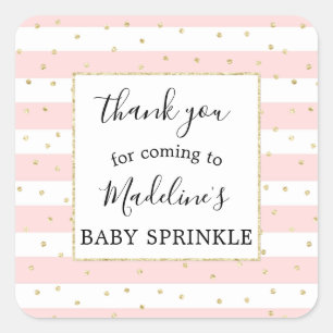 Sticker Carré Baby shower Confetti en or rose favoriser autocoll
