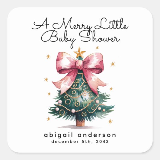 Sticker Carré Baby shower Coquette Christmas Tree Bow (Devant)
