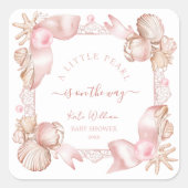 Sticker Carré Baby shower côtier chic rose poire (Devant)