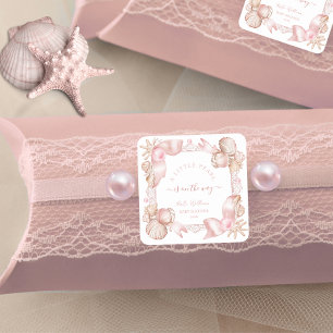 Sticker Carré Baby shower côtier chic rose poire