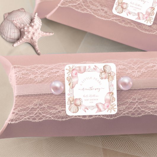 Sticker Carré Baby shower côtier chic rose poire