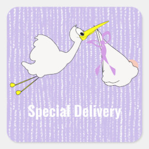 Sticker Carré Baby shower Cute Stork Sexe Neutre