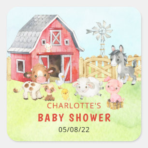 Sticker Carré Baby shower d'amis de Cute Barnyard