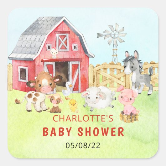 Sticker Carré Baby shower d'amis de Cute Barnyard (Devant)
